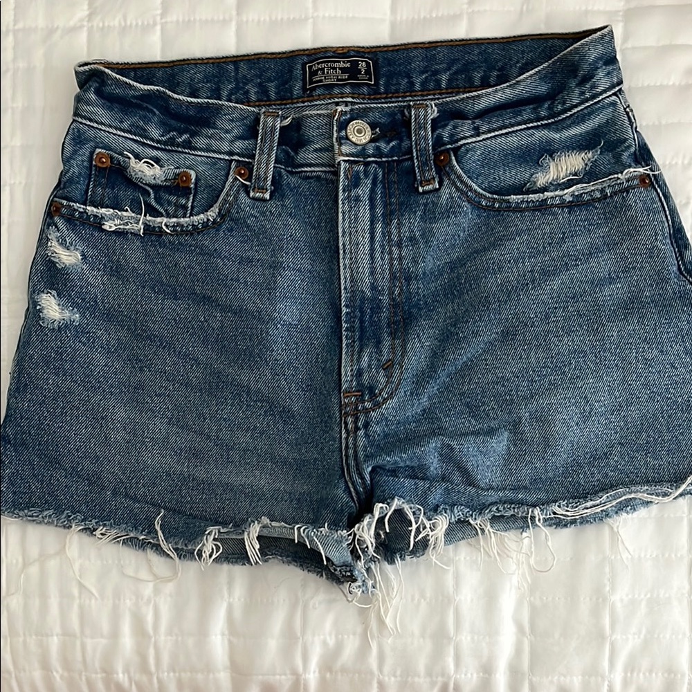 Abercrombie & Fitch Blue Jean Shorts Distressed Frayed Hem
